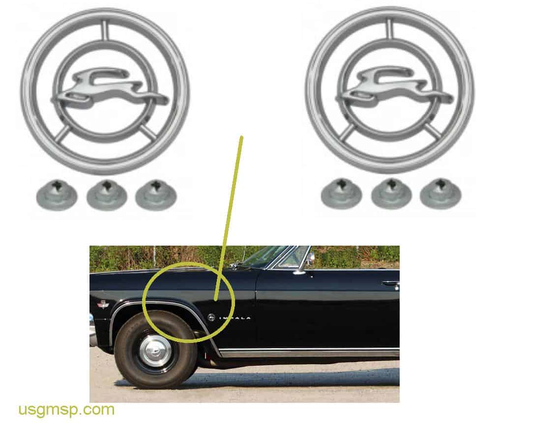 65-66 Chev Impala Fender Emblem Set  round Impala (pr)